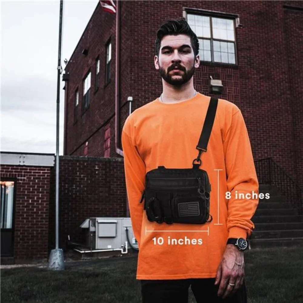 Black Small Tactical Messenger Bag For Men. This EDC Has Multiple Ways